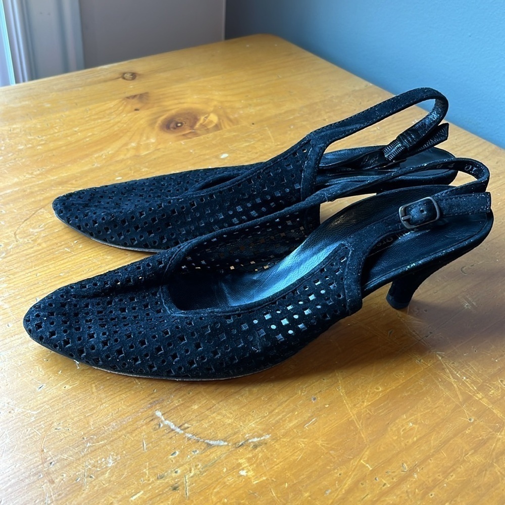 🍓🐠Paul Green Bilbao dress sandal black Suede Perforated Slingback Pointed Toe - Picture 9 of 11
